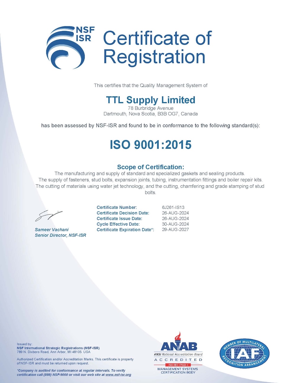 TTL ISO Cert 2024-2027